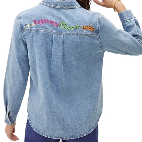 New Women’s Anthropologie Tops Cecily Embroidered Buttondown Size S - Picture 6 of 12